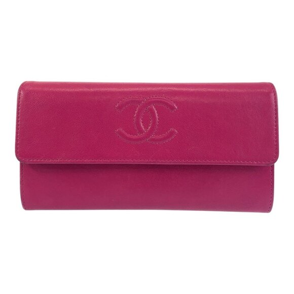 CHANEL Pink Leather Logo Wallet - Picture 1 of 9